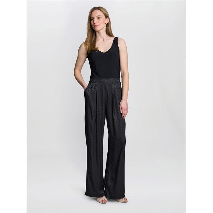Gina Bacconi Sabine Satin Jacquard Pull On Trouser - Black