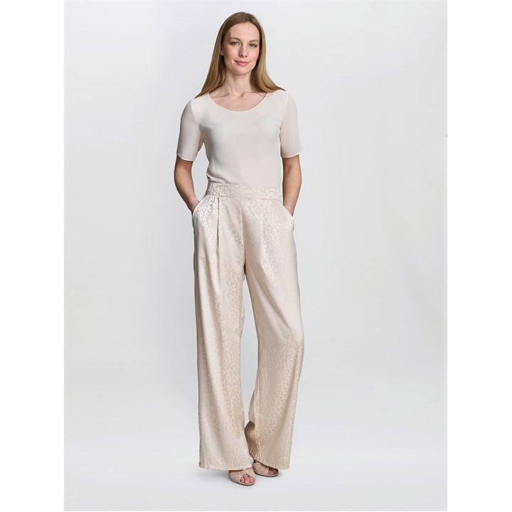 Gina Bacconi Sabine Satin Jacquard Pull On Trouser - Cream