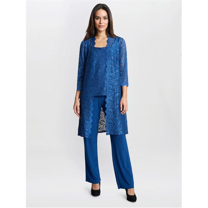 Gina Bacconi Brea Three Piece Metallic Trouser Suit - Blue