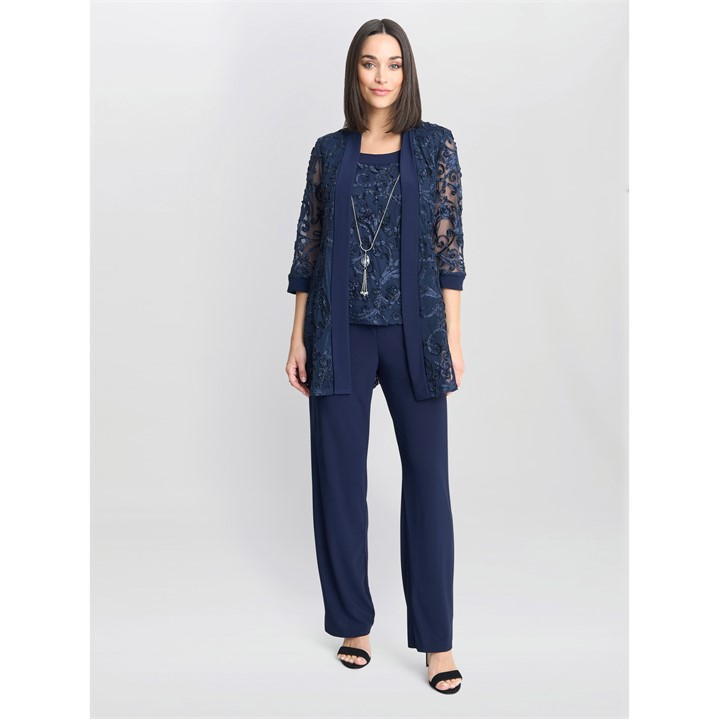 Gina Bacconi Joelle Embroidere Two Piece Trouser Suit - Blue