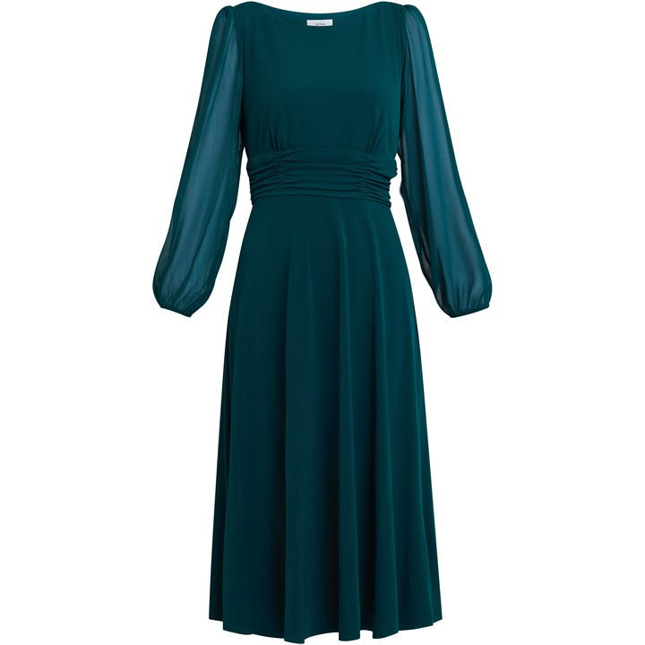 8533 Green Chiffon Sleeve Shimmer Dress
