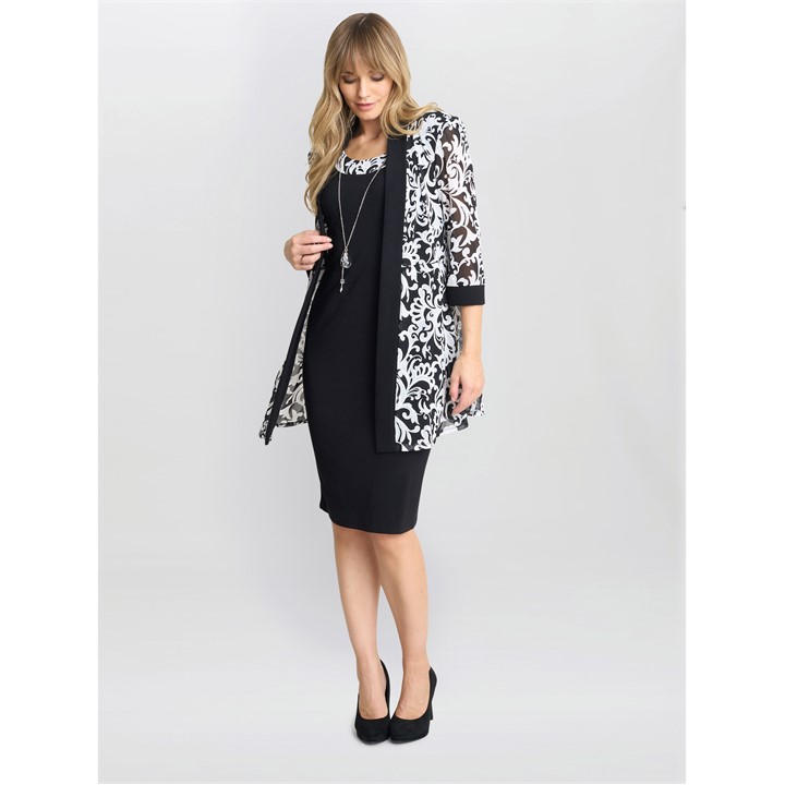 Gina Bacconi Noella Printed Dress And Jacket - Black