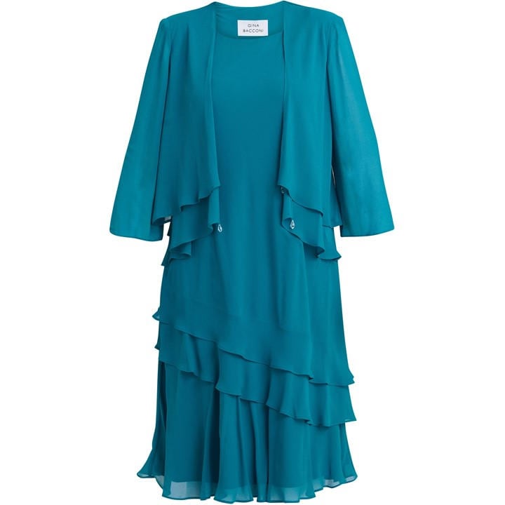 Gina Bacconi Lola Jacket And Asymmetric Tiered Dress - Green