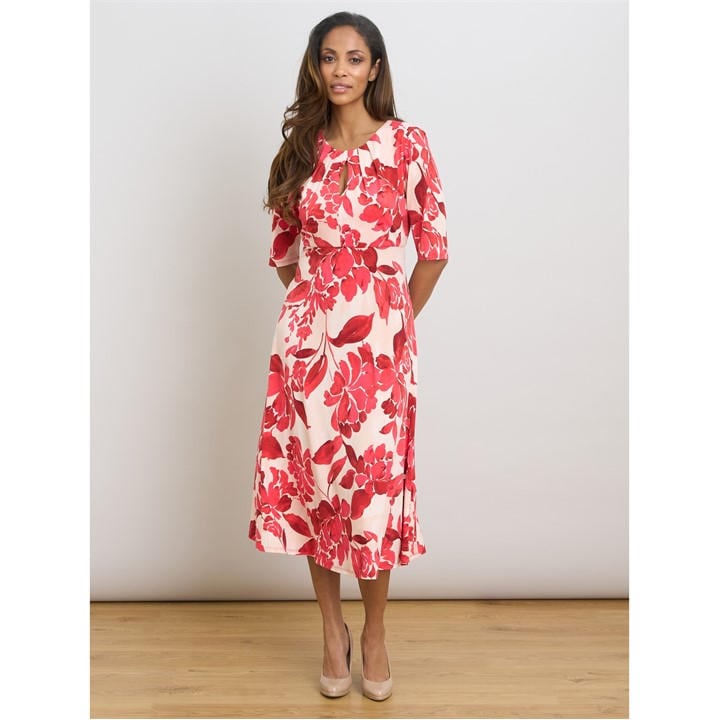 Gina Bacconi Maybelle Keyhole Print Midi Dress - Red