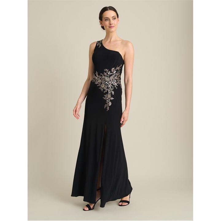 Gina Bacconi Celina One Shoulder Dress With Beading - Black