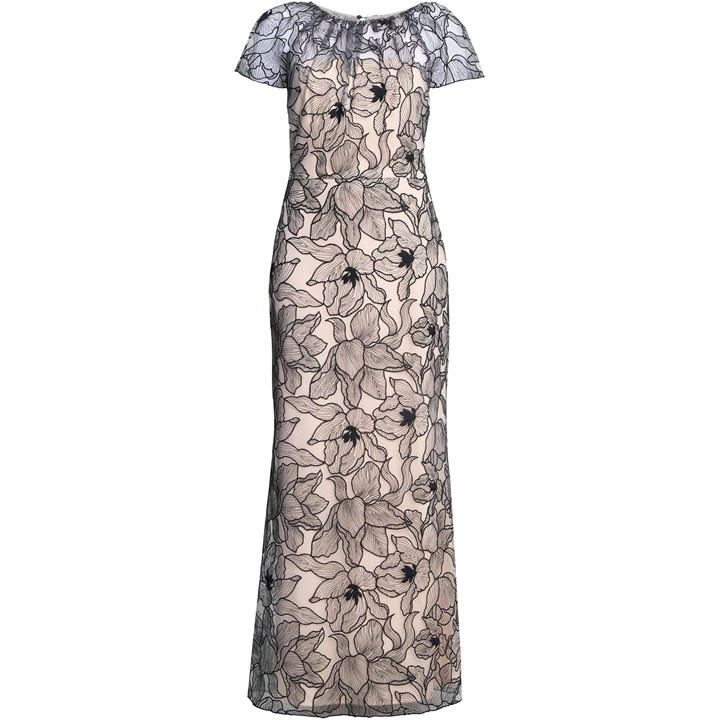 Gina Bacconi Marie-Claire Floral Mesh Maxi Dress - Black