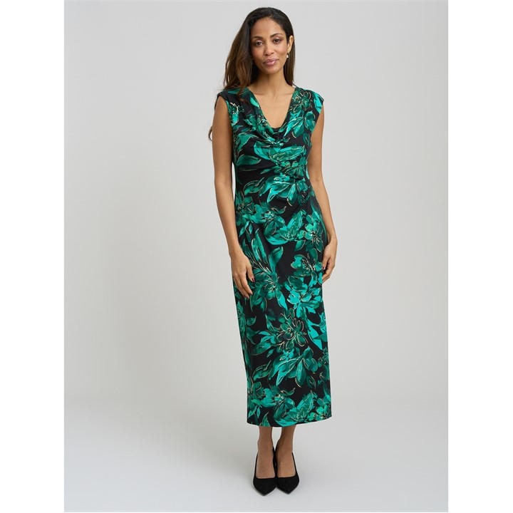 Gina Bacconi Hatty Floral Cowl Neck Midi Dress - Green