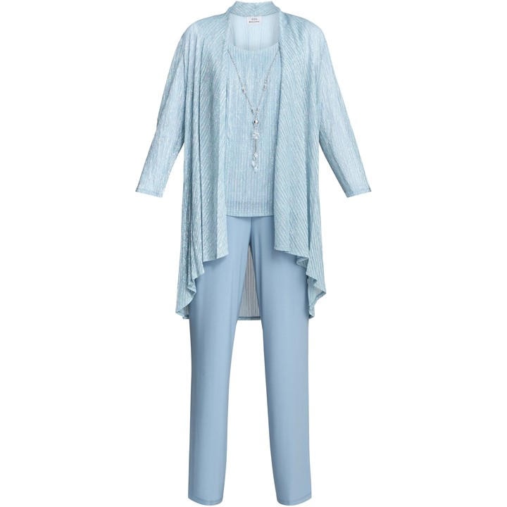 Gina Bacconi Tina Three Piece Metallic Trouser Suit - Blue