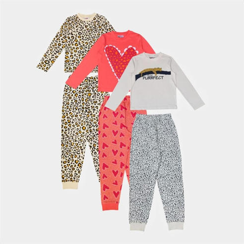Star - Kids' 3 Pack  Cotton Fruit & Animal Print Long Sleeve Pyjama Set