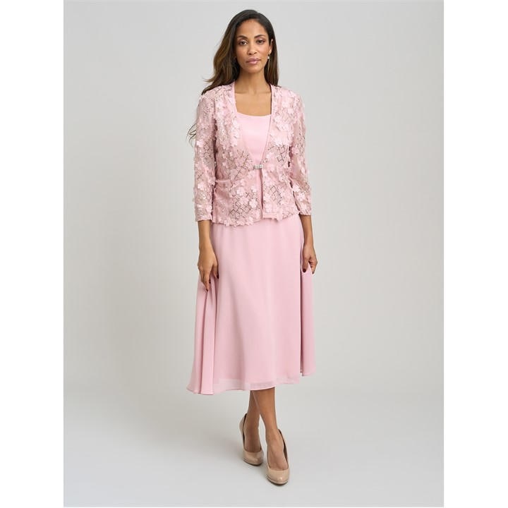 Gina Bacconi Patty Lace Jacket And Chiffon Midi Dress - Pink