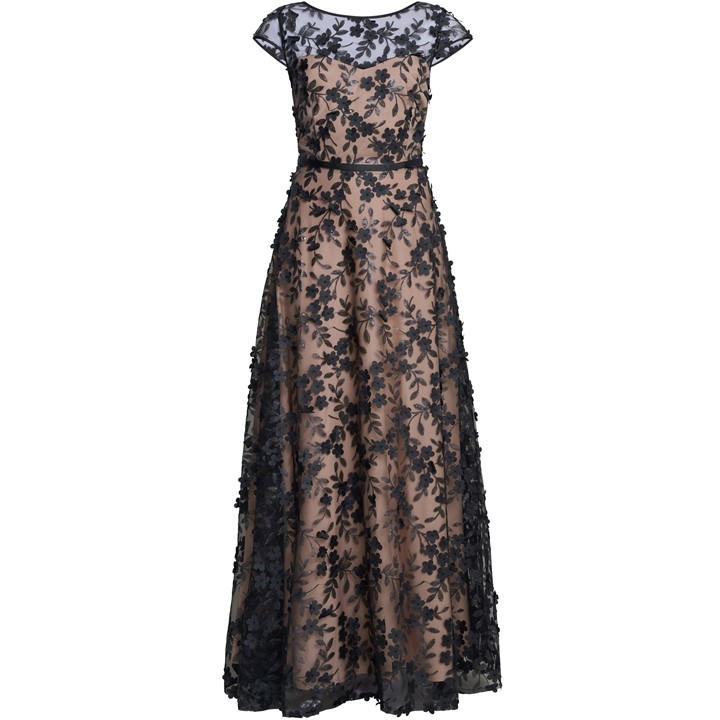 Gina Bacconi Keira 3D Flower Maxi Dress - Black
