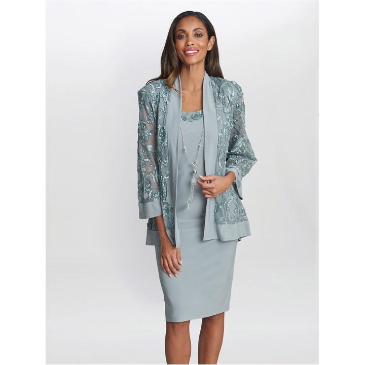 Gina Bacconi Beverley Soutache Dress And Jacket - Green