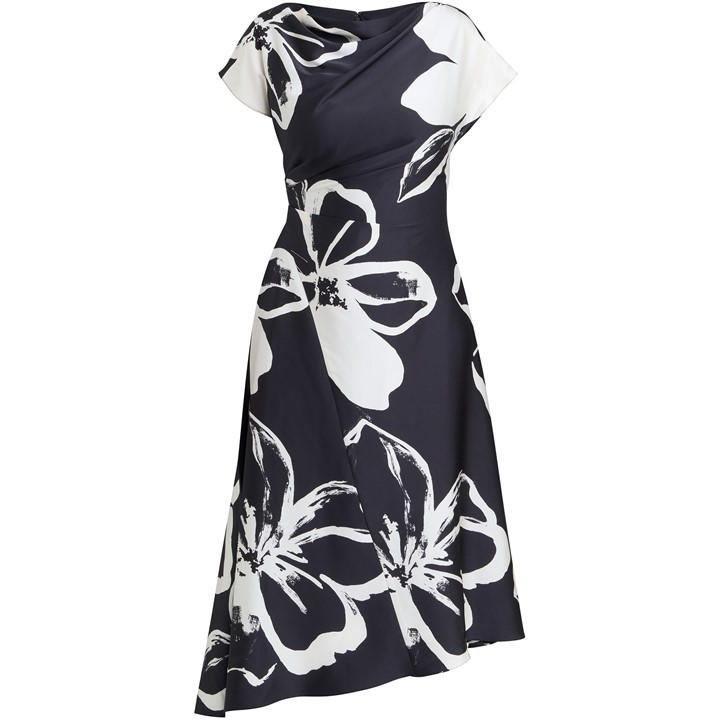 Gina Bacconi Maude Floral Asymmetrical Midi Dress - Black