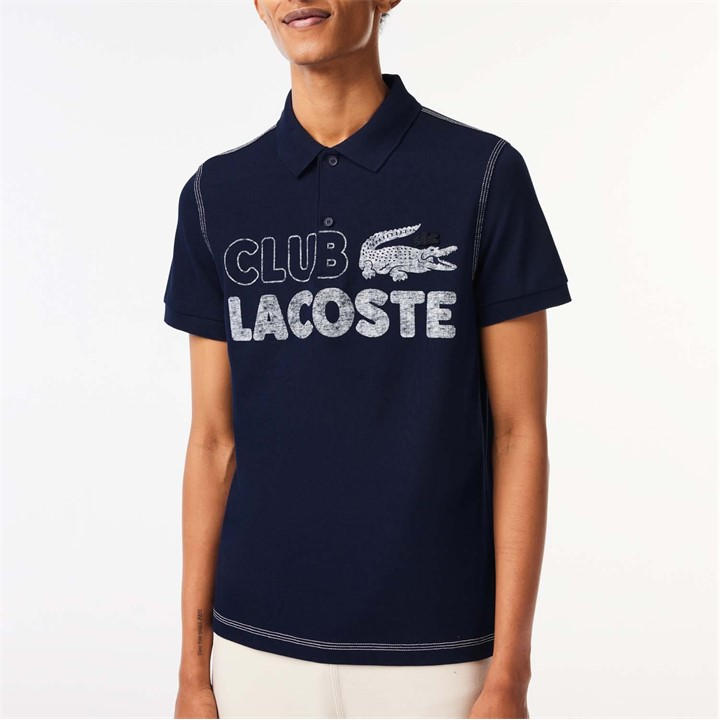 Lacoste Men's Blue Cotton Printed Polo Shirt Extra Small