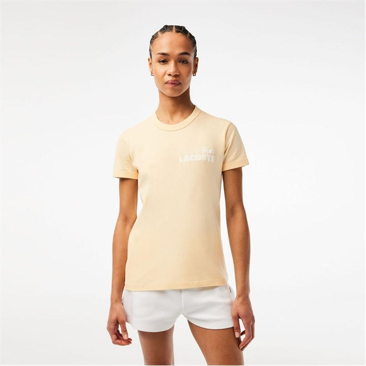 Lacoste Women's Yellow Slim Fit Organic Cotton Jersey T-Shirt - Size 14