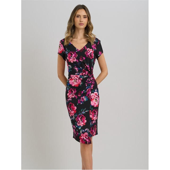 Gina Bacconi Paulette Twist Knot Cape Sleeve Dress - Black