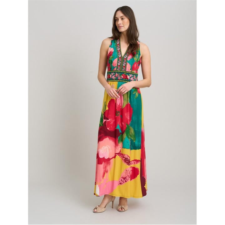Gina Bacconi Marta V Neck Sleeveless Maxi Dress - Multi
