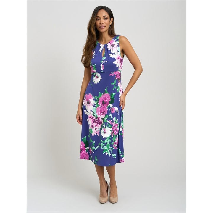 Gina Bacconi Mary Ann Keyhole Print Midi Dress - Blue