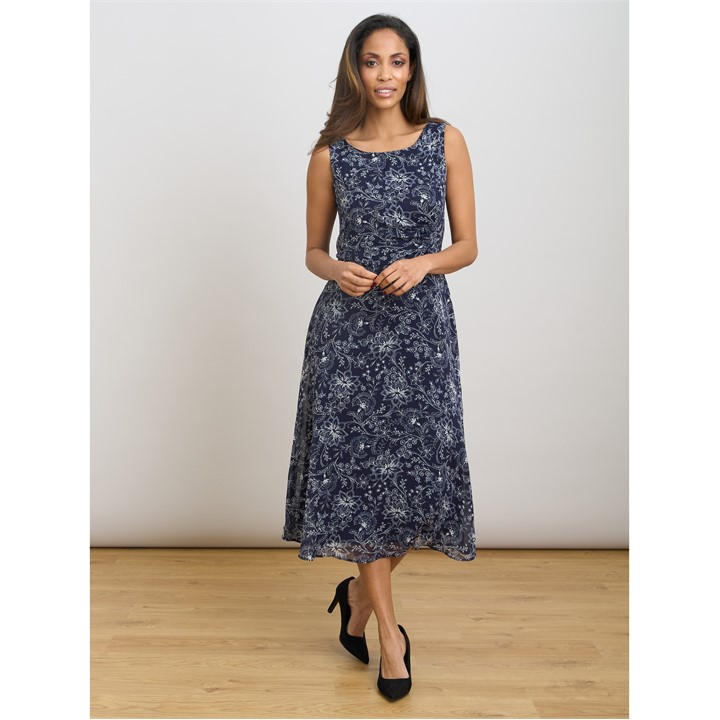 Gina Bacconi Octavia Chiffon Floral Midi Dress - Blue