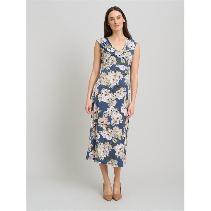 Gina Bacconi Presley Cowl Neck Floral Midi Dress - Multi