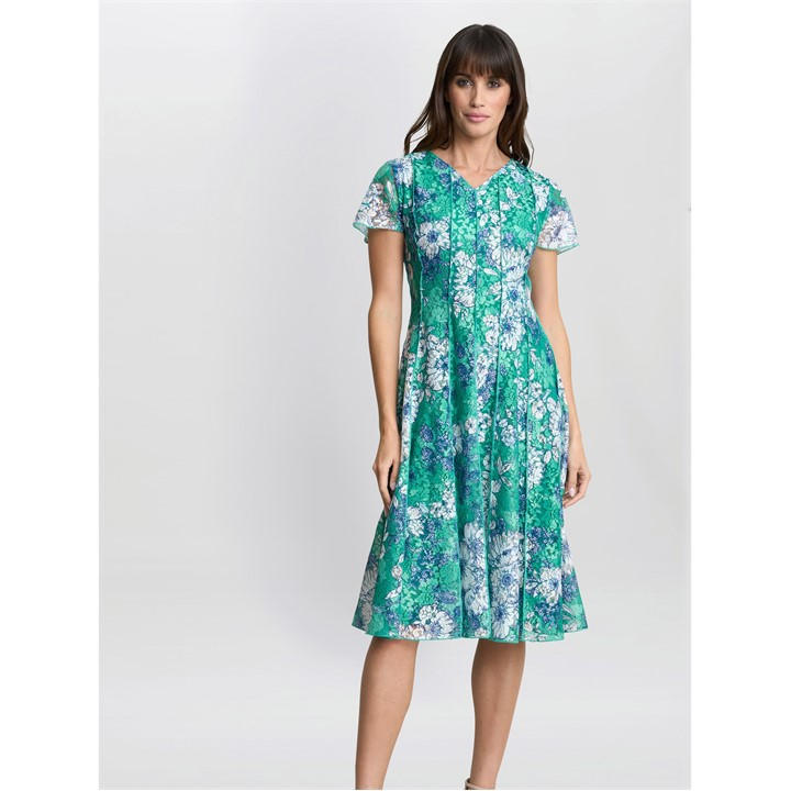 Gina Bacconi Women's Green Billy Floral Dress Size 14