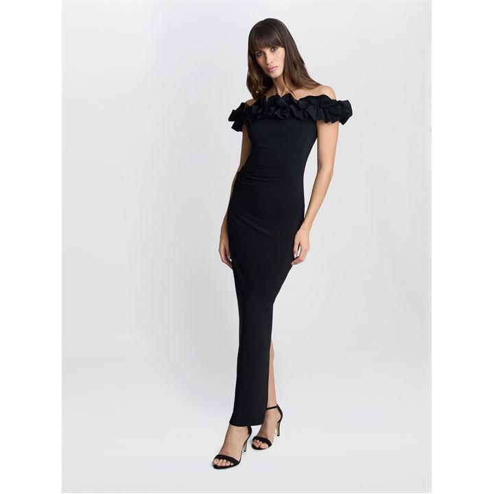 Gina Bacconi Sabrina Jersey Ruffle Neck Maxi Dress - Black