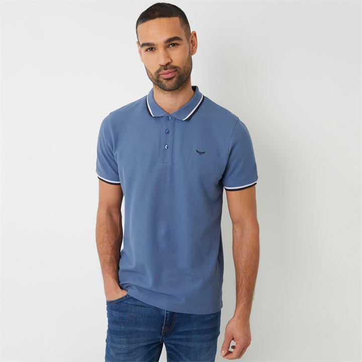 THREADBARE DORRY HERRINGBONE TIPPING COTTON PIQUE POLO SHI