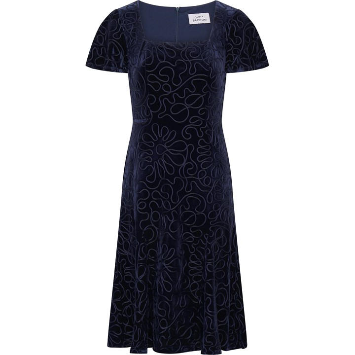 Gina Bacconi Women's Ray Velvet Midi Fit and Flare Dress - Blue