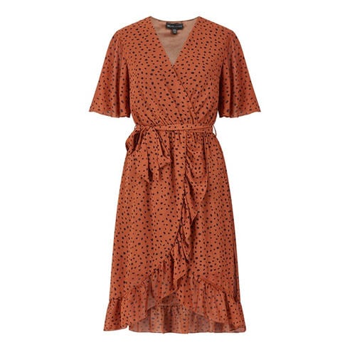 Yumi - Rust Dash Print Wrap Dress