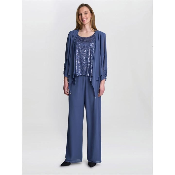 Gina Bacconi Kay 2 Piece Trouser Suit With Sequin Top - Blue