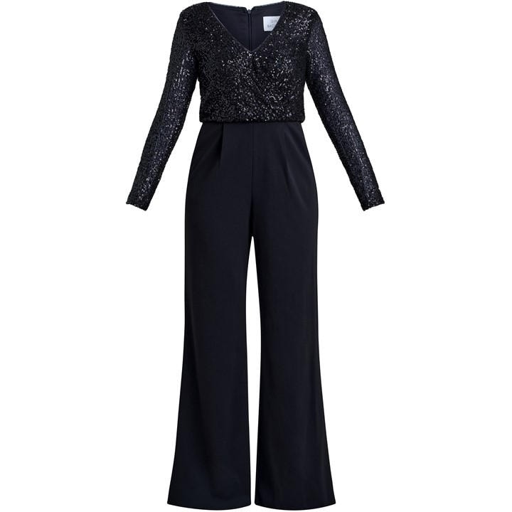 Gina Bacconi Allegra Sequin Crepe Jumpsuit - Black