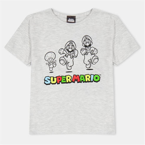 Super Mario - Kids Mario Grey Character Tee 9-11