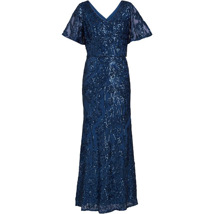 Gina Bacconi Jeselle A-Line Sequin Maxi Dress - Blue