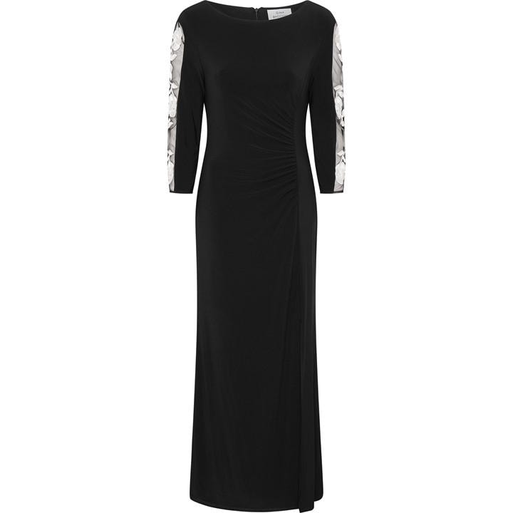 Gina Bacconi Suzie Embroidered Sleeve Maxi Dress - Black