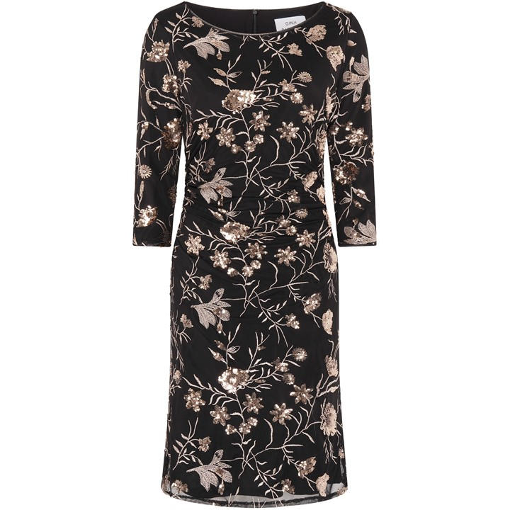 Gina Bacconi Sue Sequin Embroidered Dress - Black