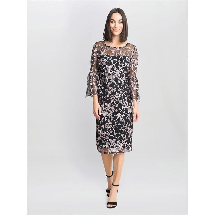 Gina Bacconi Maxine Embroidered Shift Dress - Black