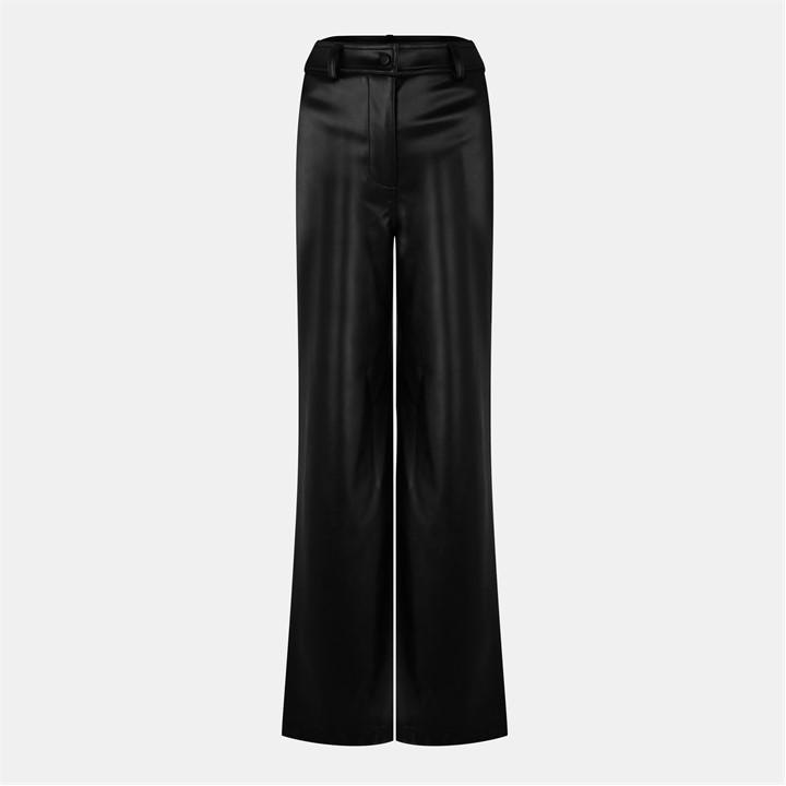 Jack Wills Women's Black Faux Leather Straight Leg Trousers Size 14