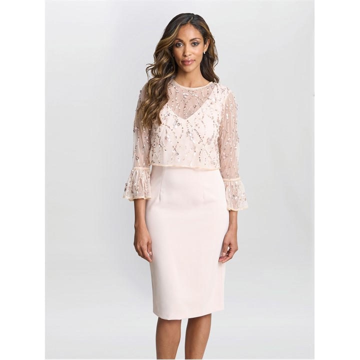 Gina Bacconi Pippa Beaded Jacket Crepe Shift Dress - Pink