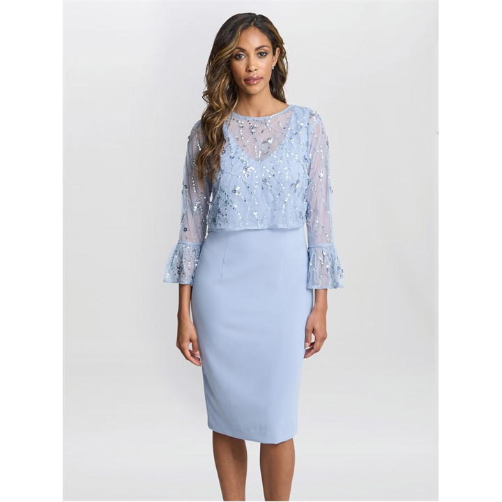 Gina Bacconi Pippa Beaded Jacket Crepe Shift Dress - Blue
