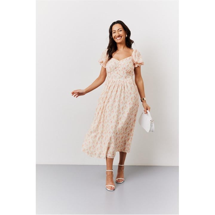 IN THE STYLE FLORAL PUFF SLEEVE MILKMAID MIDI DRESS