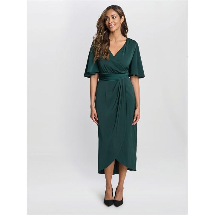 Gina Bacconi Women's Misha V-Neck Midi Wrap Dress - Green