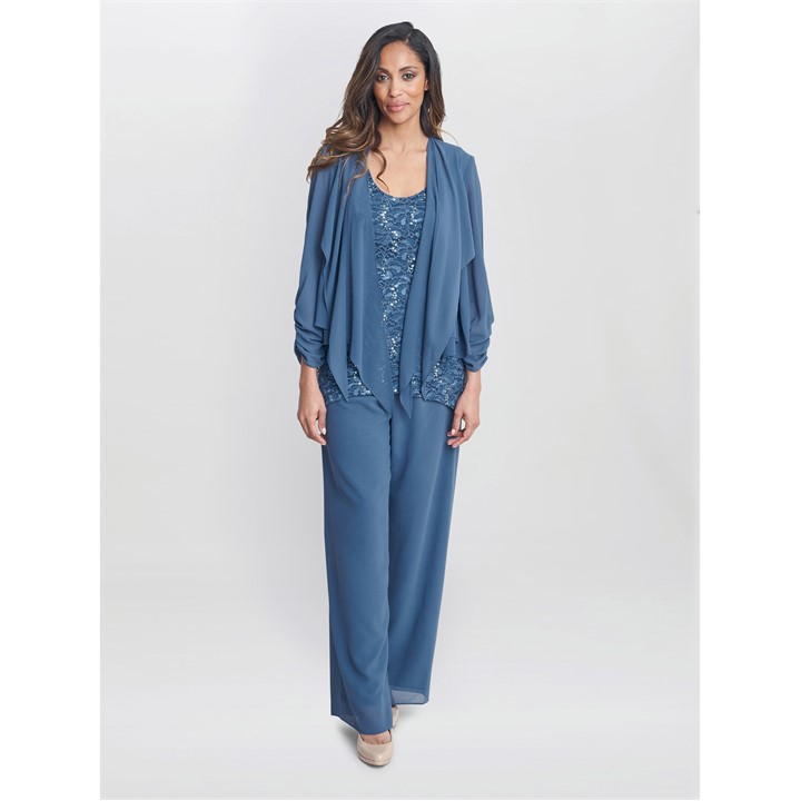 Gina Bacconi Julia 3 Piece Trouser Suit with Jacket - Blue