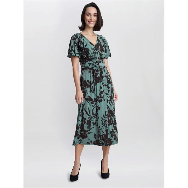 Gina Bacconi Women's Green Heidi Jersey Print Dress Size 14