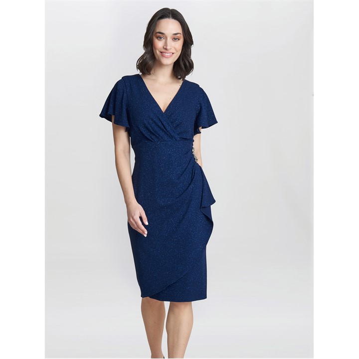Gina Bacconi Glenda Metallic Midi Dress - Blue