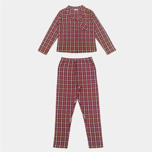 Linea - Unisex Kids Christmas Check Cotton Long Sleeve Pyjama Set