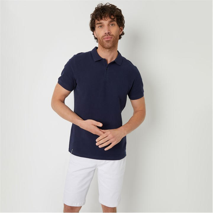 Threadbare Waffle Cotton Jersey Polo Shirt In Blue
