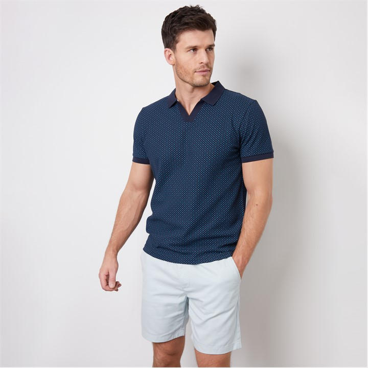 Threadbare Geo Print Trophy Neck Pique Polo Shirt In Blue