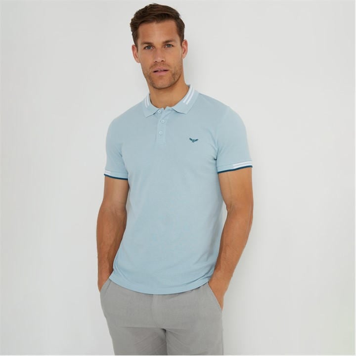 THREADBARE TIPPING COLLAR COTTON PIQUE POLO SHIRT