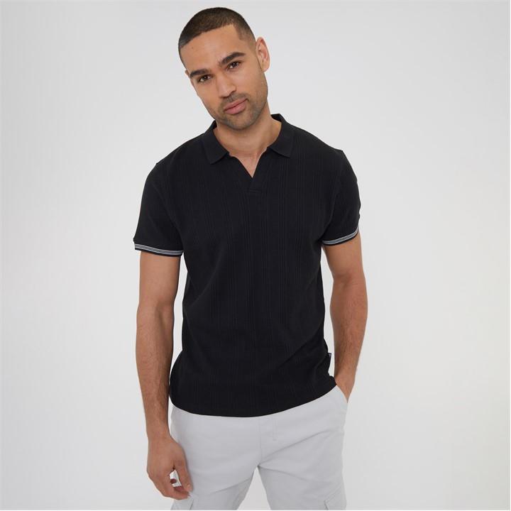 THREADBARE TEXTURED KNIT OPEN COLLAR POLO SHIRT