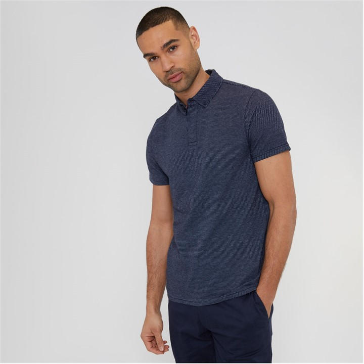 Threadbare Geometric Print Cotton Jersey Polo Shirt In Blue